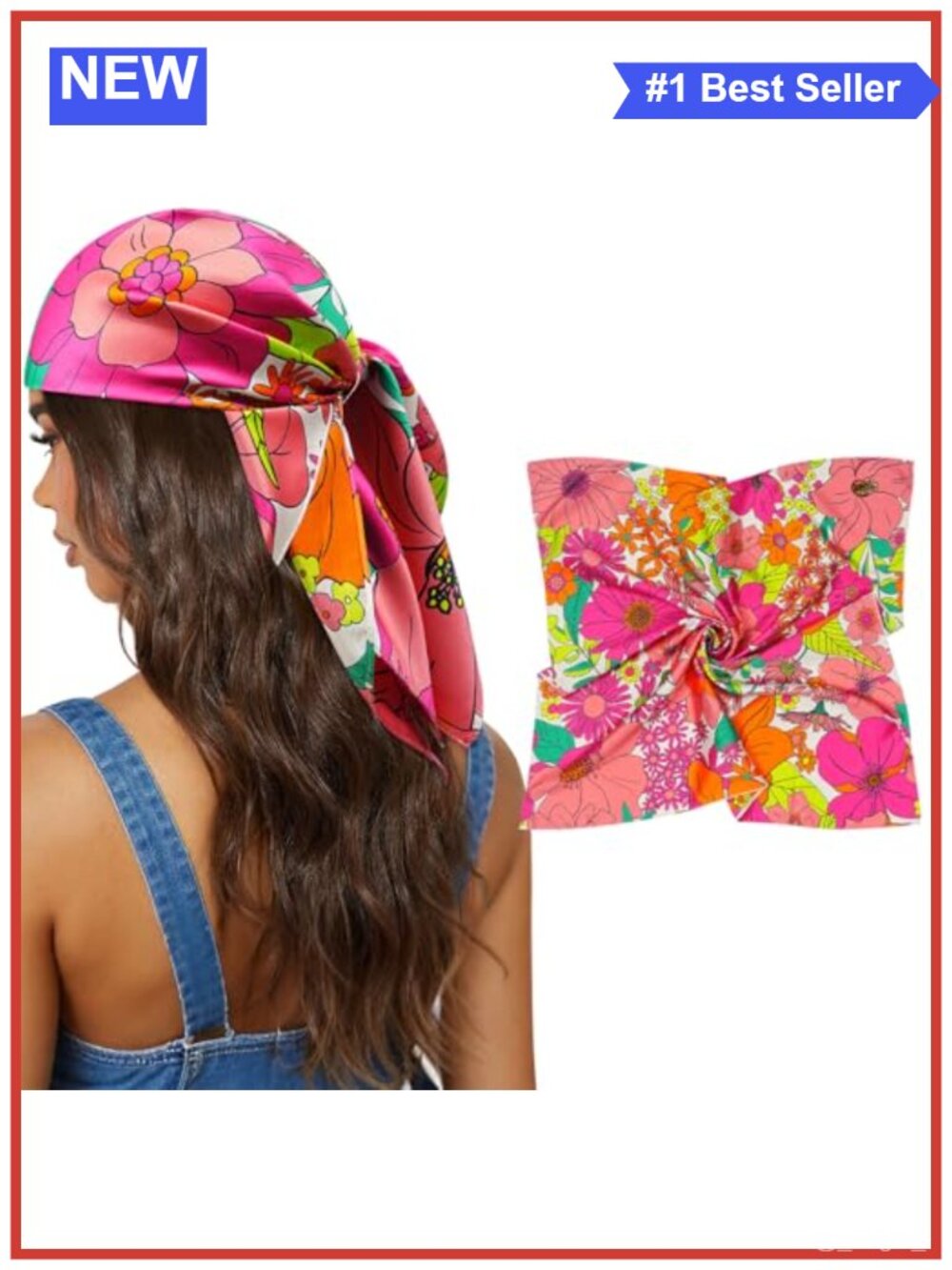 Satin Square Head Scarf Reversible Silk Hair Bandana Neck Wrap UPF20